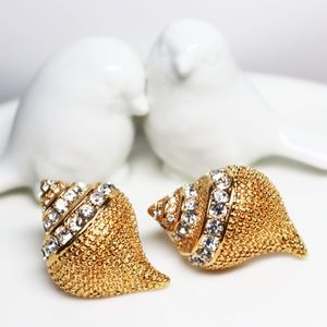 KJL Crystal Encrusted Pierced Seashell Earrings
